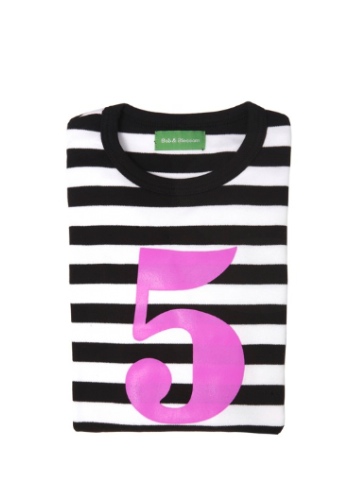 Bob and Blossom Black & White Striped Number 5 T Shirt