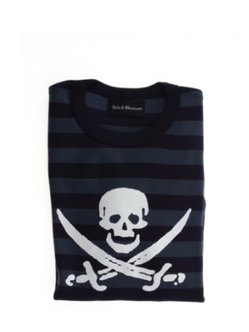 Bob and Blossom Vintage Blue & Navy Striped Skull T Shirt