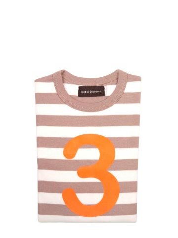 Bob and Blossom Putty & White Striped Number 1 T Shirt Shirt