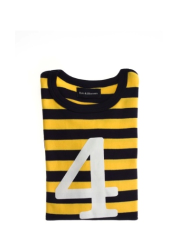 Bob and Blossom Yellow & Navy Striped Number 4 T Shirt