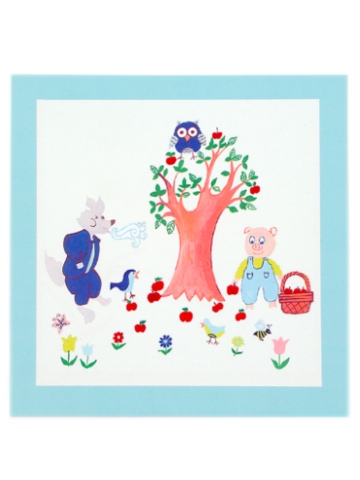 Pig and Wolf with Blue Border Greeting card