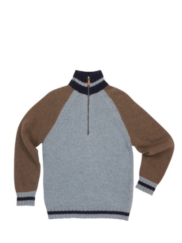 Little Legend Blue and Brown Wool Zip Sweater