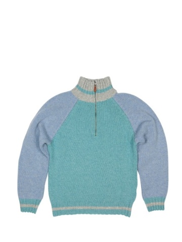 Little Legend Green and Blue Wool Zip Sweater