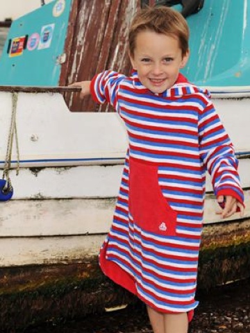 Mitty James Blue Multi Long Hooded Towelling Top
