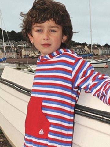 Mitty James Short Hooded Towelling Top - Red, Blue & White