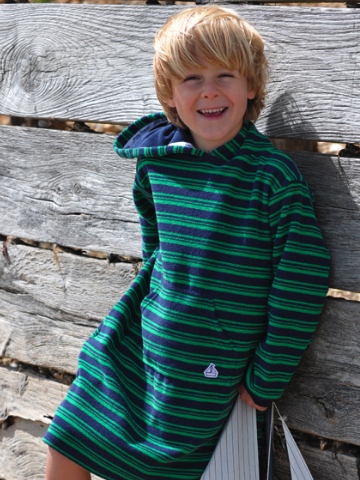 Mitty James Long Hooded Towelling Top - Navy & Green