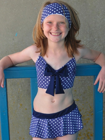 Mitty James Polka Dot Skirted Bikini - Navy Blue
