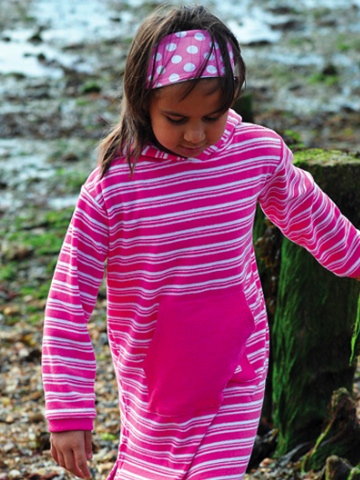 Mitty James Long Hooded Towelling Top - Pink and White
