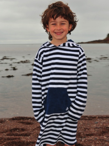 Mitty James Long Hooded Towelling Top - Navy & White