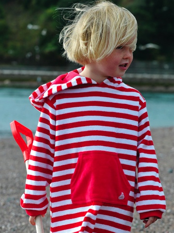 Mitty James Long Hooded Towelling Top - Red & White