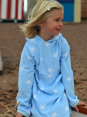 Mitty James Long Hooded Towelling Top - Sky Blue Stars